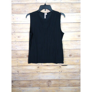 Vintage Susan Lawrence Women Shirt Tank Top Large Black Sleeveless Round Neck